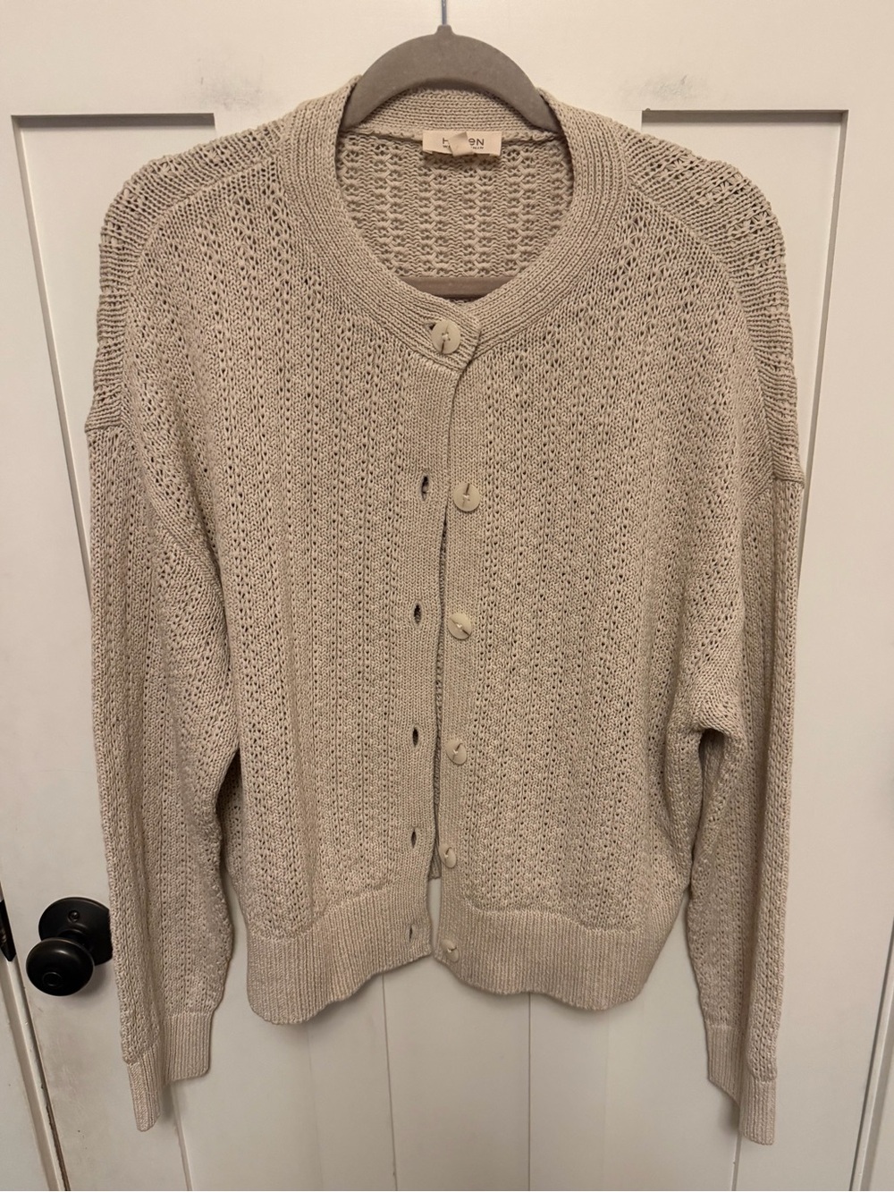 Haven Well Within Linen Tape Yarn Cardigan Size Large Button Front Natural